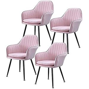 GEIRONV Dineren Stoelen Set van 4, Flanel Covered Seat Back Bureaustoel Metalen Voeten Appartement Balkon Make Chair 45 × 41 × 85cm Eetstoelen (Color : Pink)