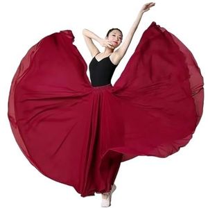 Flamencorok for vrouwen 180/360/540/720 graden volle cirkel swingrok Spaanse danskostuum Volwassen vloeiende geplooide gelaagde rok for optredens Halloweenfeest Rode krijt thema-outfit(Red_720)