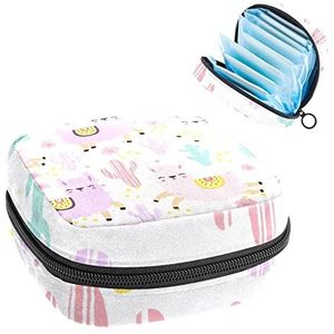 Periode Pouch Draagbare Tampon Opbergtas,Tampon Houder voor Portemonnee Vrouwelijke Product Organizer,Alpacas Kleuren Schattig, Meerkleurig, 4.7x6.6x6.6 in/12x17x17 cm