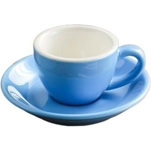 Kop- en schotelset 1 set gekleurde keramische koffiekopjes set kopjes porselein middag theekopje ontbijt melk mok schattig aardewerk mokken theekop en schotels (maat : 75 ml, kleur: blauw)