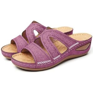 Immemorialm Pantoffels voor dames met orthopedische sleehak, instappers, open tenen, sandalen met sleehak, lila, 37 EU