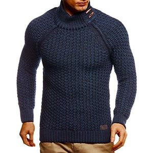 Leif Nelson LN5295 Gebreide trui voor heren, col, slimfit, voor winter, zomer, modern, zwart, wintertrui, sweatshirt met lange mouwen, basic hoodie-shirt, blauw, XXL