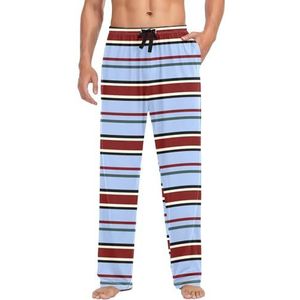 LI ZHI XIN Heren Pyjama Broek Lange Pyjama Bodem Lente Herfst Dunne Losse Stijl Elastische Taille Tie Strap Met Zak S-XXL Rood Blauw Gestreept Patroon, Meerkleurig, S