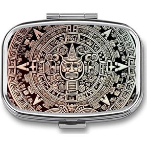 Reispillenorganizer, draagbare pillendoos met 2 compartimenten, Maya-kalender, einde van de wereld, pillendoosje met spiegel, kleine pillenhouder, dagelijkse pillencontainer, decoratieve