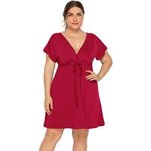 DARTSZ Zomer jurken voor vrouwen zomer oversized jurk vrouwen zonnejurk grote maat feestjurk dames v-hals casual plus size jurk voor vrouwen-rood, 4Xl