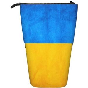 Evengigy Oekraïense vlag print schattig etui met rits verstelbare standaard potloodhouder grappige make-up tas, Zwart, Eén maat, Tas Organizer