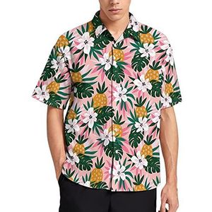 Hawaiiaanse ananas zomer herenhemden, casual korte mouwen, button-down blouse, strandtop met zak, 3XL