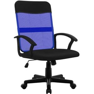 HLFURNIEU Bureaustoel, in hoogte verstelbaar, comfortabel, van ademend mesh, ergonomische bureaustoel, draaibaar, middelhoge rugleuning, blauw
