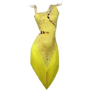 Danskostuums Geel Latin Danswedstrijd Jurk Ballroom Oefenkleding Feestkostuum Dames Korte Rok Meisjes Grote Maat Aanpassen Cha (Color : Yellow, Size : XXS)