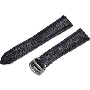 Jeniko Horlogeband compatibel met TANk SOLO heren dame vouwsluiting riem horloges accessoires lederen zachte horlogearmband riem(Black 2 silver,25mm)