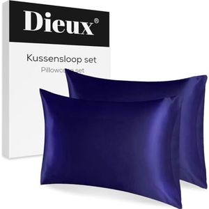 Dieux Luxe Satijnen Kussensloop - Champagne Set van 2-60x70 cm Anti-allergisch - Huid- en Haarverzorging - Zacht en Glad - Comfortabele Gezonde Slaap - Beauty Pillow Voor Effen Stijlvol (Blauw)