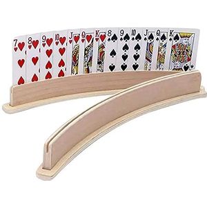 Qikam 2 STKS Speelkaarthouders Houten Gebogen Speelkaarten Houders Handsfree Poker Houder Game Kaarthouder Voor Kinderen Senioren, Staande Speelkaarten Houder Kaartspel Accessoires