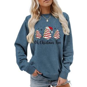 MLZHAN Oh Kerstboom Vrouwen Sweatshirt Leuke Kerstbomen Met Hoeden Sneeuw Print Merry Christmas Lange Mouw Sweatshirts, Blauw, S