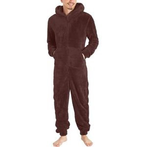 Beautyhis Jumpsuits voor heren lange mouwen winter warm joggingpak fleece trainingspak sets comfortabel casual met zak nachtkleding, Bruin, 5XL