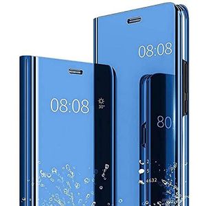 WOBURN Flip Clear Smart View Case voor Xiaomi Poco X5 Pro 5G Case, Mirror Plating Full Body 360 ° Bescherming, Make-up Doorschijnende Staande Telefoon Shell. Blauw