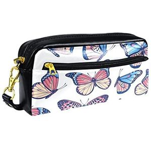 Kleine make-uptas voor dames,lederen make-uptasje,cosmetische reistas,Vintage kleurrijke vlinder Afdrukken