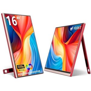 Veout 16 inch draagbare monitor, 1920 x 1200P IPS-laptopmonitor met USB-C, Freesync HDMI-gamingmonitor met kickstand, verkrijgbaar in vier kleuren, 0,3 inch ultradun voor reizen en kantoorgebruik