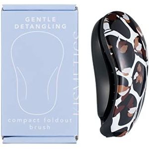 KISMETICS - Compacte opvouwbare borstel, zacht ontwarren, portemonnee maat, reisformaat haarborstel (zwart bloemen)
