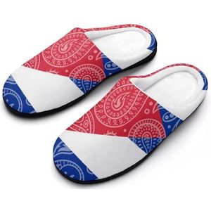 Paisley En Cubaanse Vlag Katoenen Slippers Voor Vrouwen Warme Anti-Slip Rubber Zool Huisschoenen Voor Indoor Hotel 11-12 (42-43)