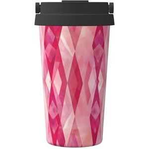 Roze diamant patroon print reizen koffiemok lekvrije thermosbeker geïsoleerde beker, voor kantoor camping