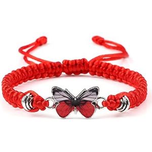 Vlinder Armband voor Vrouwen Bohemian Gevlochten Armband Bangle Paar Vlinder Hand Sieraden Gift, Rood-Rood