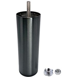 Diforma (Pack van 16 stuks) donker chroom kleur 15 cm hoogte meubelpoten rond Ø 50 mm, 150 mm metalen poot met M8-bout, bedverhoger, kastpoten, bankpoten, moeren inbegrepen (16, 15 cm hoogte)