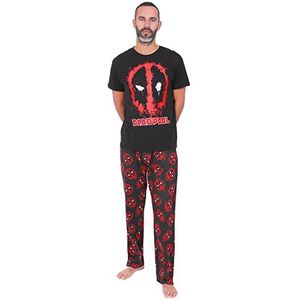 Heren Deadpool lange pyjama set zwart rood, Zwart, S