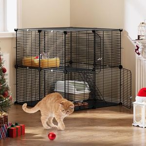 YITAHOME Kattenkooi indoor kattenhuisjes 2-laags doe-het-zelf kattenbox, kattenkooi met metalen draaddichtheid, kattenbox metalen kennel voor 1-2 katten, fret, chinchilla, konijn en kleine dieren,