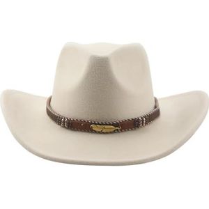 Fedoras hoeden for vrouwen vilten man hoed Panama Western Cowboy Band Casual Vintage brede rand cowboyhoed (Color : 1beige, Size : 56-58cm)