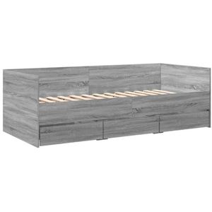 vidaXL Slaapbank met lades 90x200 cm bewerkt hout grijs sonoma eiken, slaapbank met lades, bankbed, bed, bedbank, logeerbed, ledikant, gastenbed