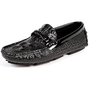 Loafers for heren Effen kleur krokodillenprint Rijstijl Loafer Flexibele platte hak Lichtgewicht mode Outdoor instapper (Color : Black, Size : 44.5 EU)