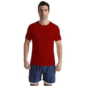 Heren Athletic Crewneck Katoenen Workout T-shirts Korte Mouw Gym Essentials Fitness Tops Vochtafvoerend(Red,M)