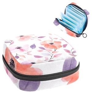 Opbergtas voor maandverband, schattige aquarel bloemen bloemenpatroon draagbare menstruatie pad tas, inlegkruisjes tampons maandverband opslag houder voor vrouwen school kantoor