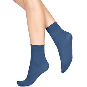 LORES Microvezel ondoorzichtige strakke sokken voor dames, ronde lengte, 60 denier, anti-drukband, enkelhoge kousen [Made in Italy], Marinier, One size