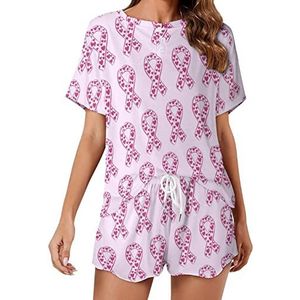 Roze lint Borstkanker Bewustzijn Zachte Womens Pyjama Korte Mouw Pyjama Loungewear met Zakken Gift voor Thuis Strand XL