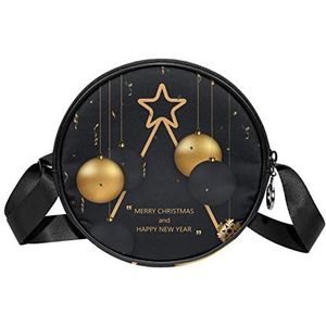 Messenger Bag Kerst Gouden Zwarte Ballen Crossbody Tas voor Vrouwen Rond, Meerkleurig, 6.7x6.7x2.3 in, Sling Rugzakken
