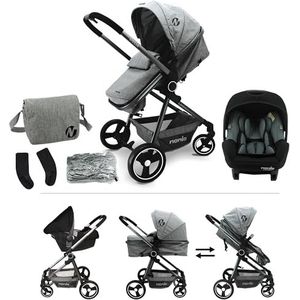 Nania - GIULIA 3-in-1 combi-kinderwagen - van 0 tot 36 maanden - Opvouwbaar en kantelbaar + autostoel BEONE EVO i-Size 40-85 cm - Groep 0+ (0-13 kg) - Road Back + luiertas, regenhoes inbegrepen