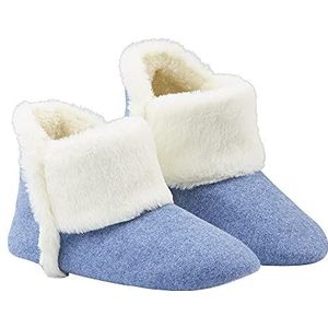 DUNLOP Damespantoffels, pluizige pantoffellaarzen met traagschuim inlegzolen, Blauw, 38 EU