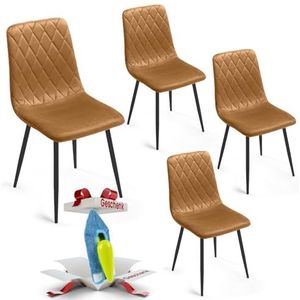 Eetkamerstoelen set van 4 okergeel - fluweel - metalen been - woonkamerstoel - fluwelen stoel - roestvrijstalen keukenstoel zwarte metalen poten - polyester stoel