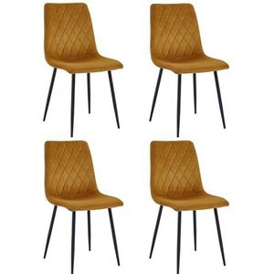 Eetkamerstoelen set van 4 okergeel - fluweel - metalen been - woonkamerstoel - fluwelen stoel - roestvrijstalen keukenstoel zwarte metalen poten - polyester stoel