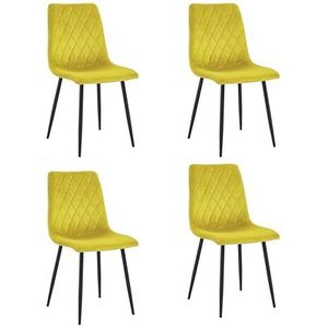 Eetkamerstoelen set van 4 okergeel - fluweel - metalen been - woonkamerstoel - fluwelen stoel - roestvrijstalen keukenstoel zwarte metalen poten - polyester stoel