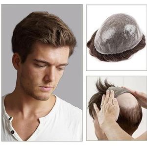Toupee voor mannenhaar Capillaire prothese for mannen Knooploos Onzichtbare basis Toupetje for mannen Menselijk haarsysteem Eenheden Injectie PU Huid Mannelijke haarprothese Vervangingssystemen Onzich