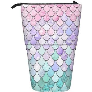 Evengigy Zeemeermin pastel roze paars Aqua thee print schattig etui met ritssluiting verstelbare standaard potloodhouder grappige make-up tas, Zwart, Eén maat, Tas Organizer