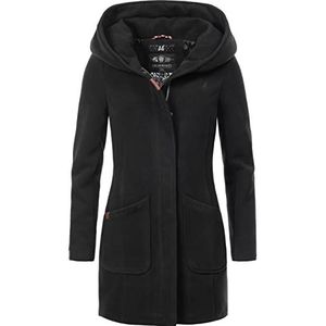 Marikoo Maikoo Winterjas voor dames, warme wollen mantel, lang, met capuchon, XS-XXL, zwart, M
