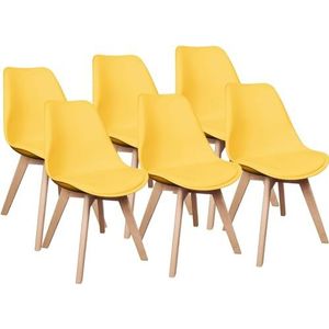 Herbalady Eetkamerstoelen, set met 6 stoelen, moderne stoelen met zachte bekleding en solide beukenpoten, ergonomische eetkamerstoelen, geschikt voor keuken, eetkamer, woonkamer (geel)