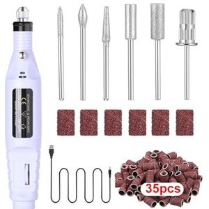 Nail Art Drill Kit File Professionele elektrische manicure pedicure boor Sander Pen Grinder met schuurbits(White)