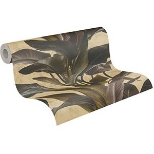 behang tropische bladeren beige en olijfgroen 53 cm x 10.05 m - van Sanders & Sanders