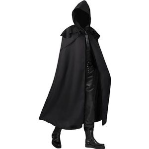 Mannen Halloween Hooded Robe Clo-ak Party Cosplay Kostuum Capes Middeleeuwse Vintage Gothic Lange Hoodies Robe,Black-M