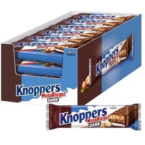 Knoppers Notenreep Dark – 24 x 40 g – wafelreep met melk- en nanogatcrème met stukjes gebak, gehakte hazelnoten en zachte karamel, omhuld door donkere melkchocolade