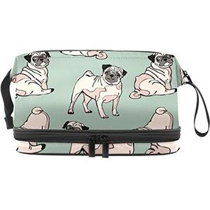 Grote capaciteit reizen cosmetische tas,Make-up tas,Waterdichte make-up tas Organizer, Hond Pug Animal, Meerkleurig, 27x15x14 cm/10.6x5.9x5.5 in
